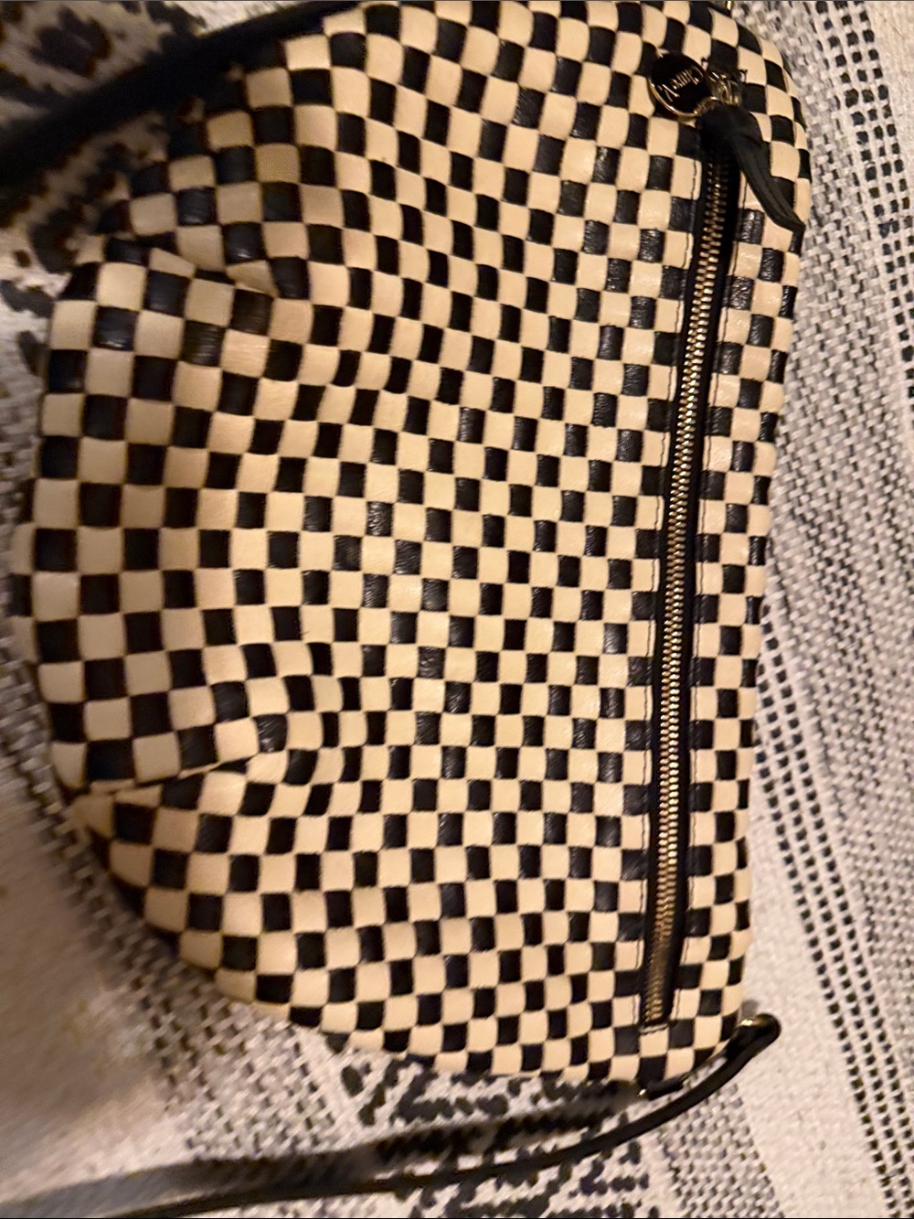 Checkerboard Black and Cream Shoulder Bag with Adjustable Strap - Picture 5 of 11